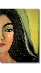 “In her deep thoughts” Acrilico sobre lienzo 35.5 x 27.5cm