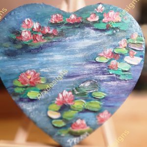 Lotus in Corazon <br>14 cms (corazon)<br> Acrylic on canvas