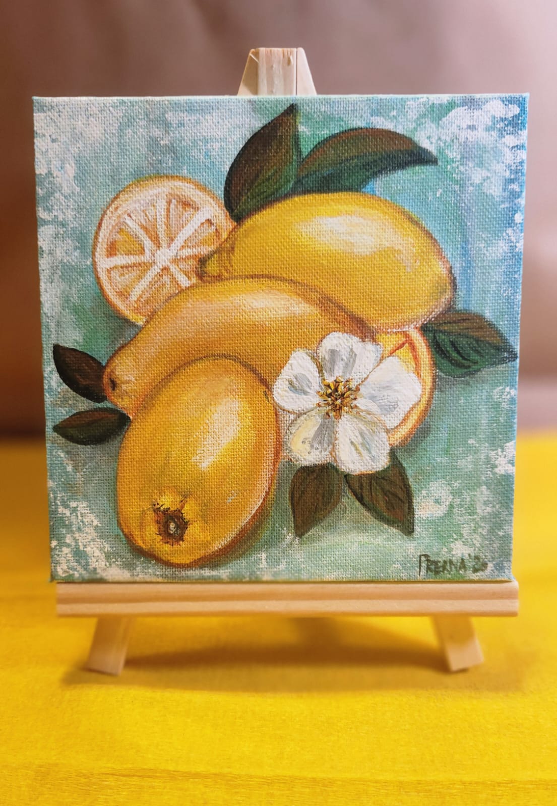 Citrus symphony <br>15 cms× 15cms<br>  Acrylic on canva