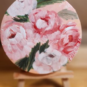 Roses bloom <br>10 cms (circle)<br> Acrylic on canvas
